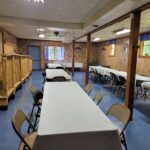 Large meeting room view from door to preschool playground