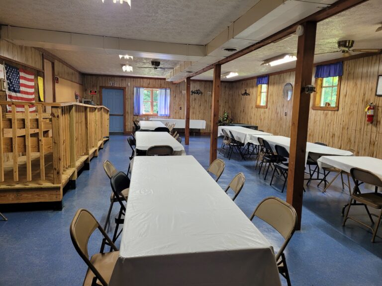 Large meeting room view from door to preschool playground