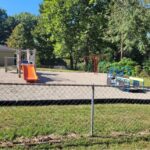 Preschool playground view from outside of fence