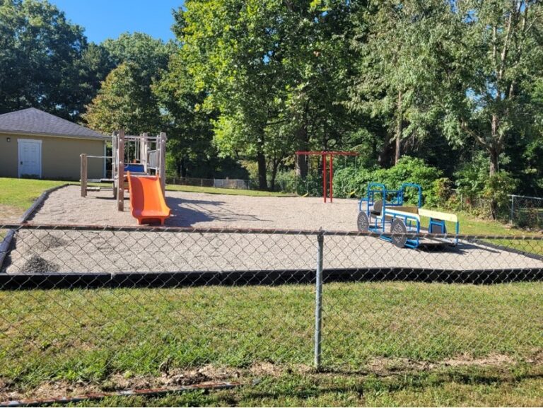 Preschool playground view from outside of fence